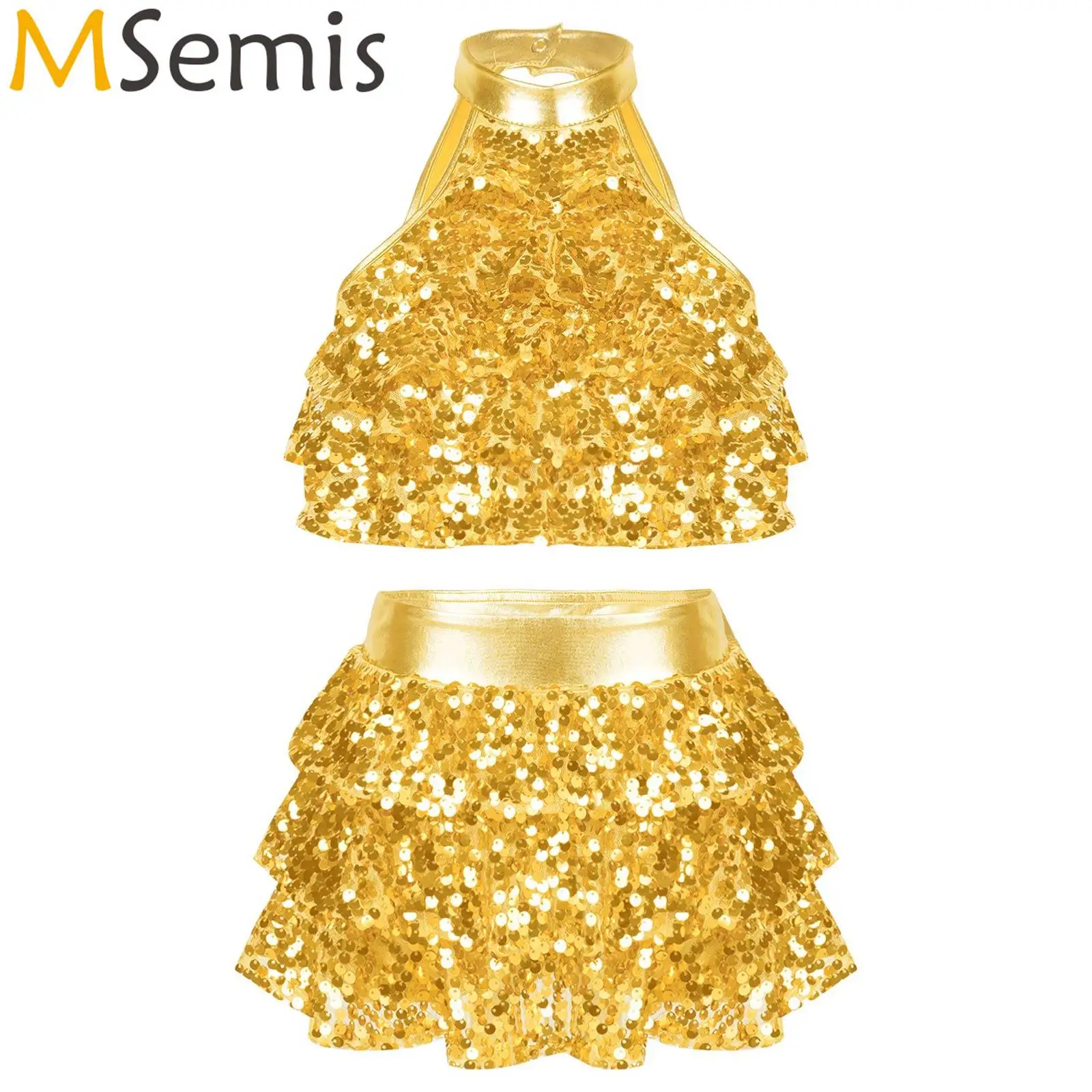 

Shiny Sequins Gymnatics Leotards for Kids Girls Ballet Latin Dance Dress Sleeveless Round Collar Backless Ballerina Tutu Costume