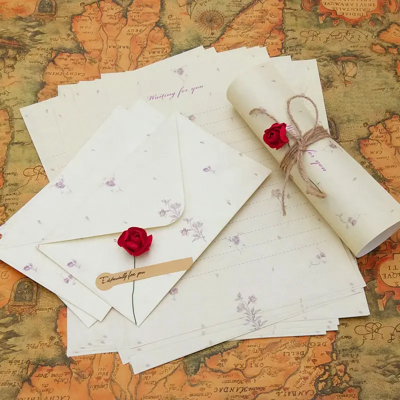 

Wholesale Stationery Envelope Set Romantic Retro Elegant Small Fresh Beautiful Floral Stationery Confession Love Letter Postage.