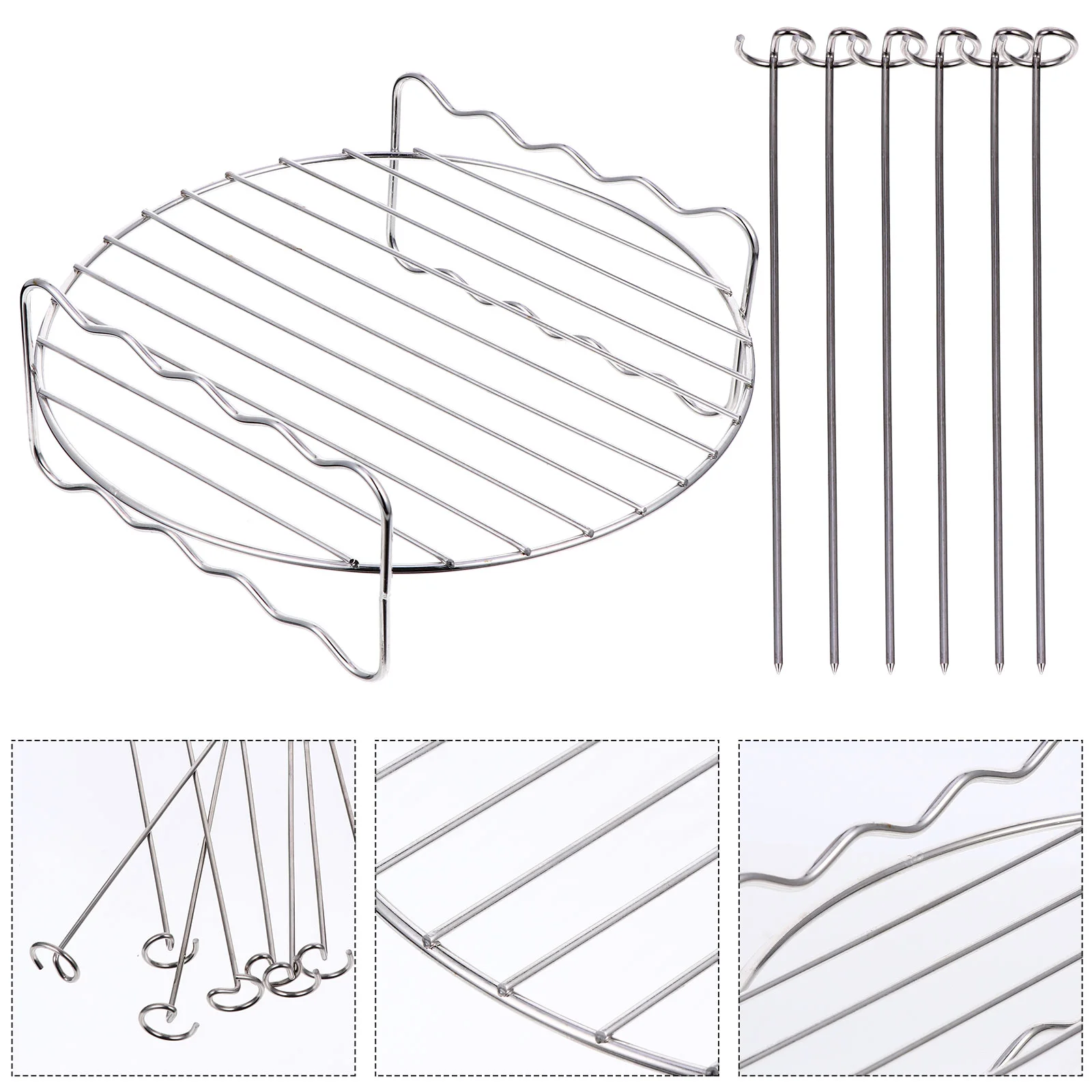 

Rack Bbq Grill Tray Barbecue Air Fryer Stainless Skewer Steel Sticks Grates Cooking Baking Kebab Stick Smoker Racks Trays Lid