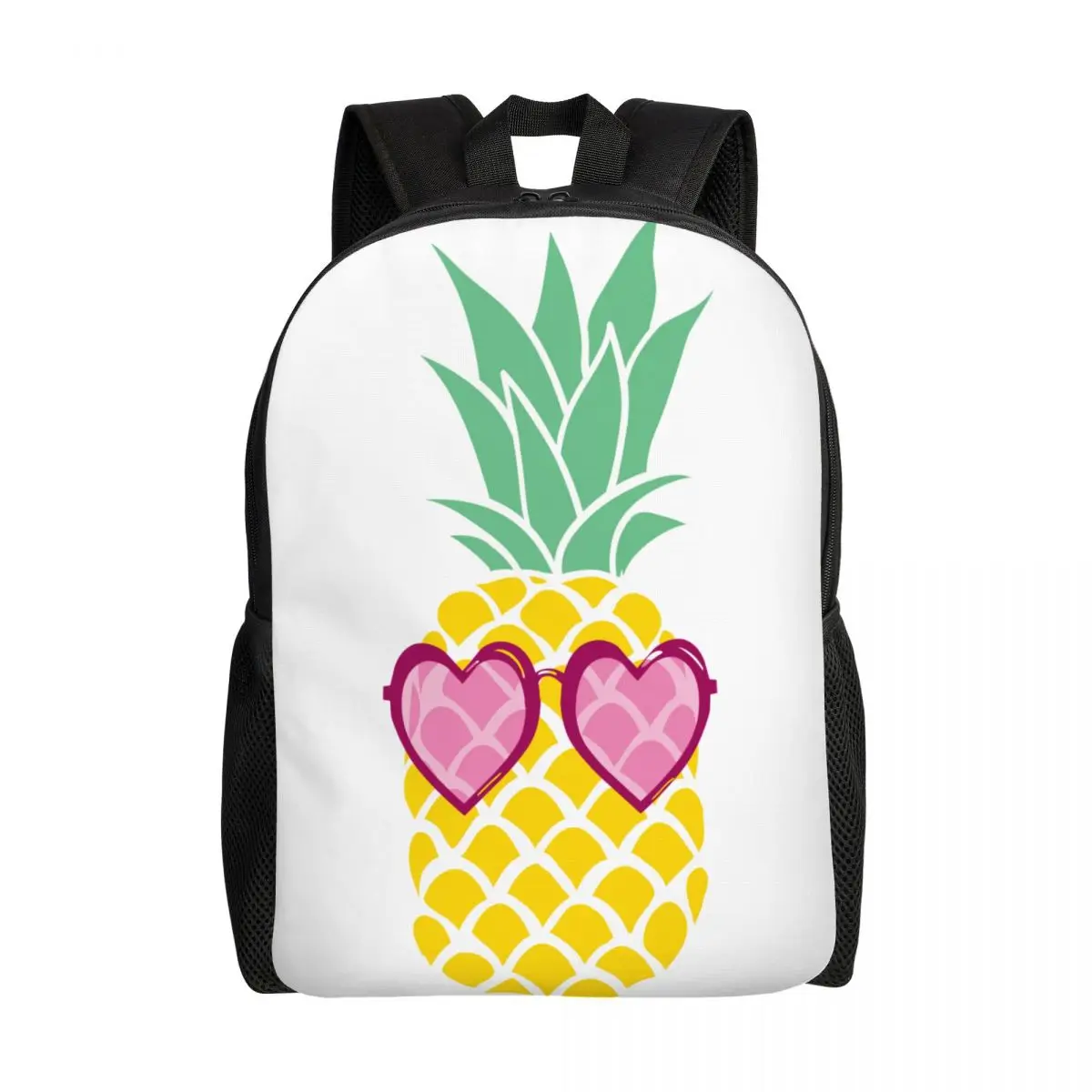 

Unisex Shoulder Backpack Casual Hiking Backpack Pineapple With Glasses Of Hearts Shape School Bag Travel Laptop Rucksack