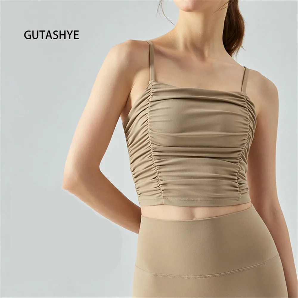 

Gutashye Ice Silk Yoga Vest Breast Pad Push-up Sports Bra High Support Back Skin Friendly Nude Gym Fitness Underwear