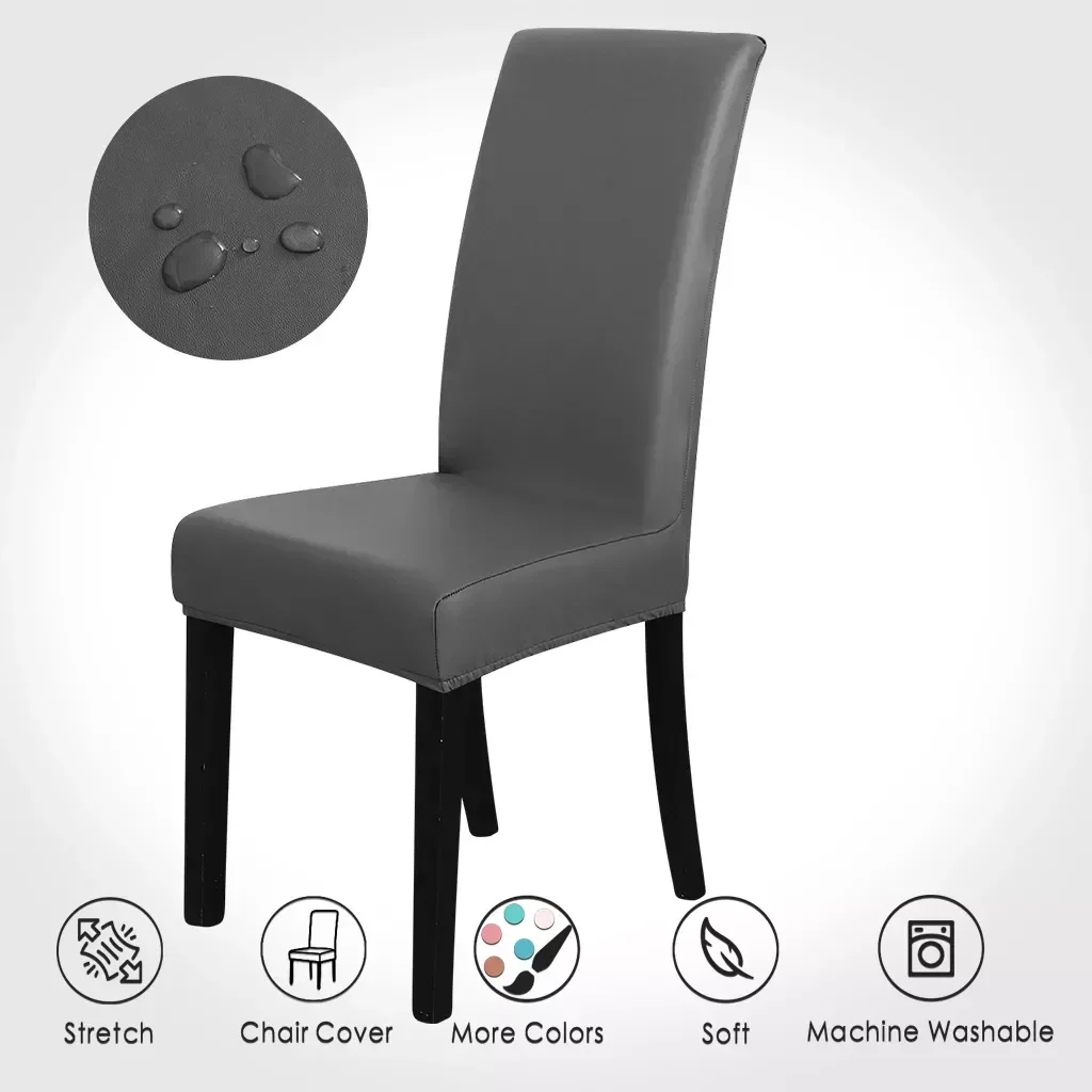 

Waterproof Chair Cover 4 Pieces Set PU Leather Spandex Oilproof Chair Cover Stretch for Banquet Hotel Wedding housse de chaise