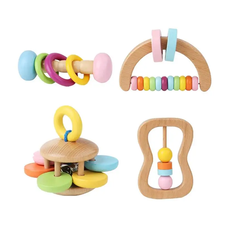 

Wooden Rattle Set Wooden Montessori Toys Rattle Musical Toy Set Shaker Grab And Spin Early Educational Toys For Baby Infant