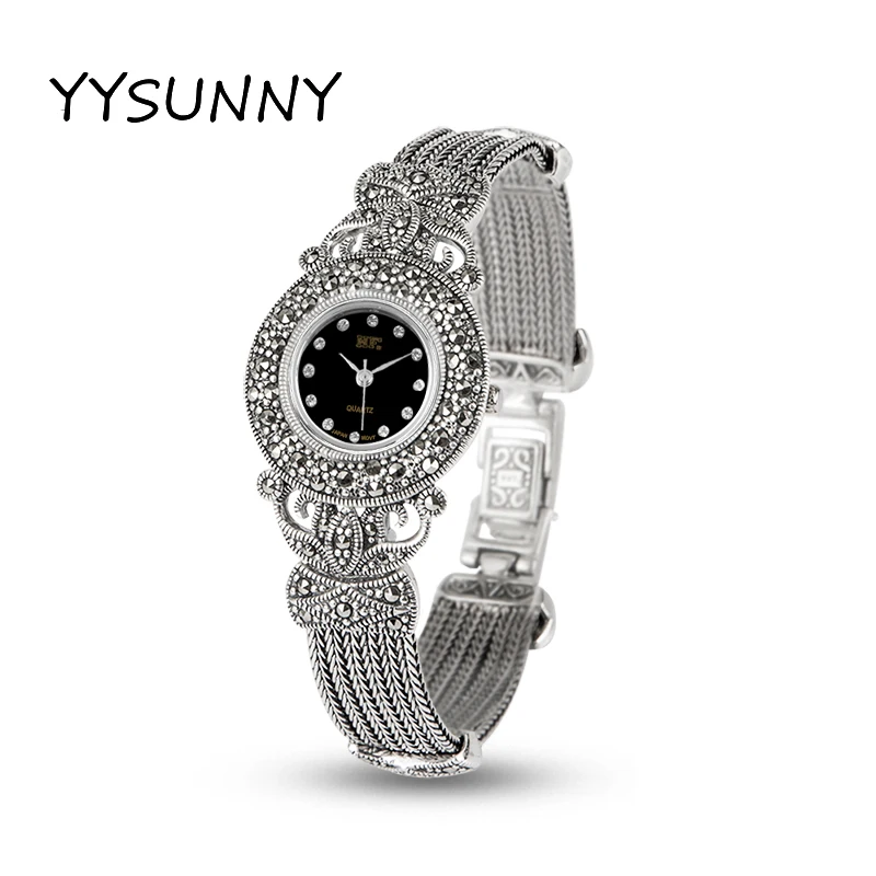 YYSUNNY Elegant Round Women Wrist Watch Classic S925 Sterling Silver Strap Fashion Ladies Jewelry Accessories Birthday Gift
