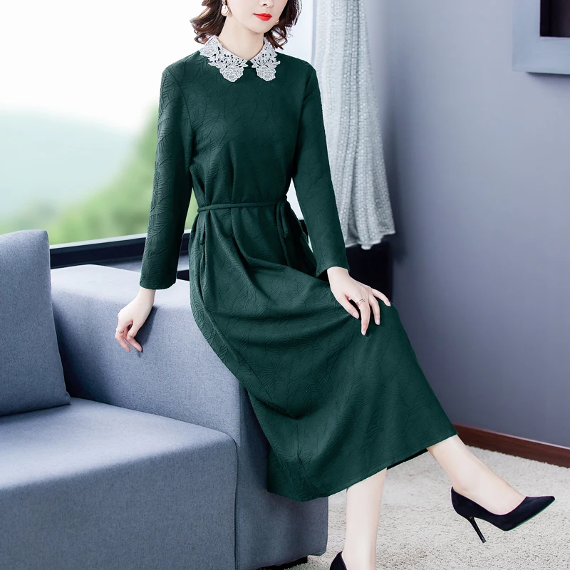 

Кружевное лоскутное зеленое жаккардовое винтажное платье макси весенние Повседневные платья миди женские элегантные облегающие вечерние платья