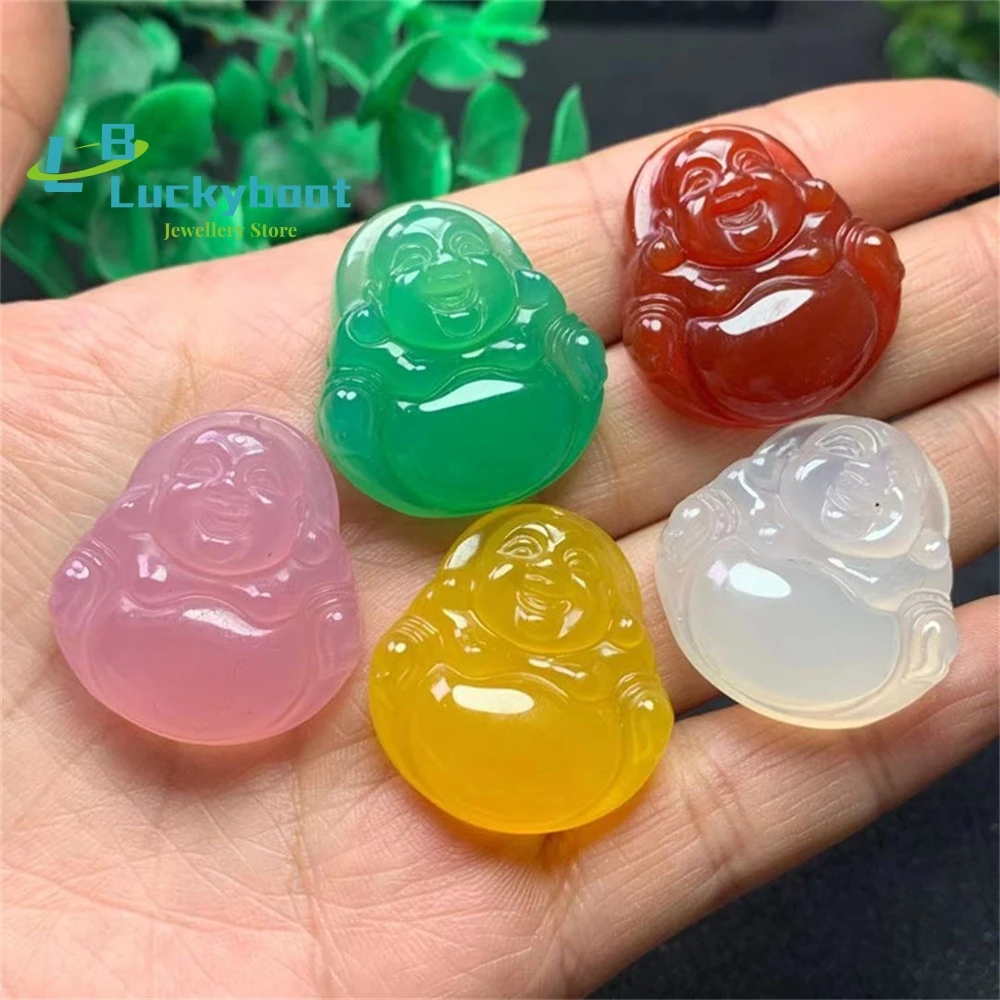 

Ice White Jade Pith Maitreya Buddha Necklace Red Agate Topaz Pith Multicolored Pendant Women Men's Amulet Gift Fashion Small