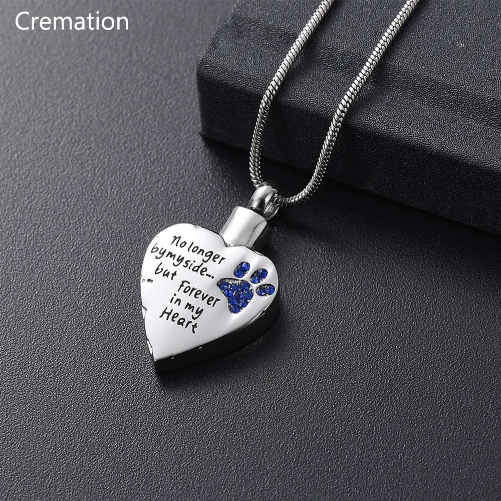 

No Longer By My Side But Forever In My Heart Cremation Jewelry For Ashes Stainless Steel Pet Paw Keepsake Memorial Urn Necklaces