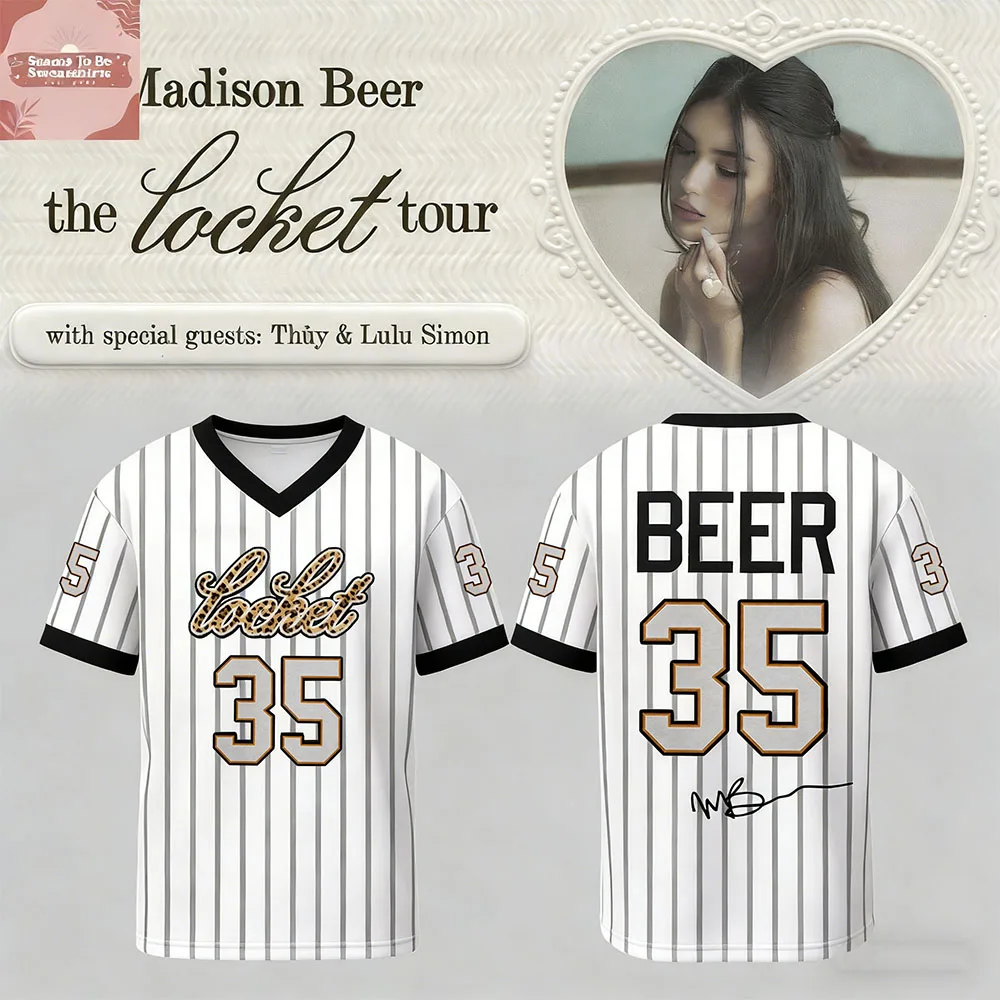 Фото Футболка Madison Beer The Locket Tour, свободная мужская футболка с v-образным вырезом и короткими рукавами, летние мягкие повседневные футболки с 3D-принтом, унисекс, уличная одежда №2