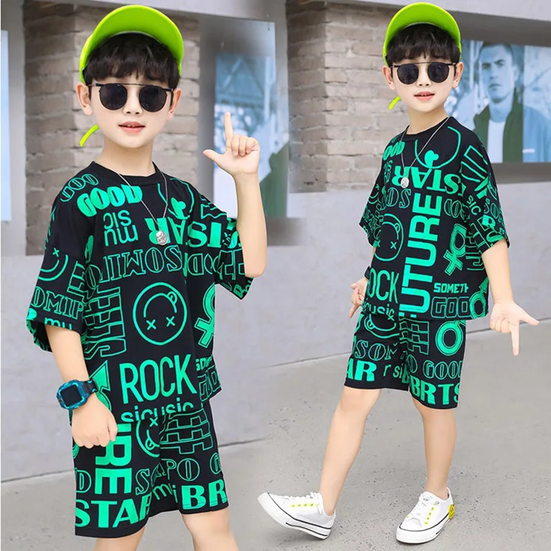 

Boys Outfit Set Boys Summer Clothes Children Hiphop Korean Casual T-Shirt Shorts 2Pcs/Sets Teenage Boy Clothing 6 8 10 12 Years