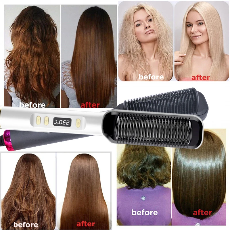 

ЖК-дисплей, многофункциональный, быстрый и простой Стайлинг, отрицательные ионы не повреждают голову, Плойка для прямых волос, горячая расческа