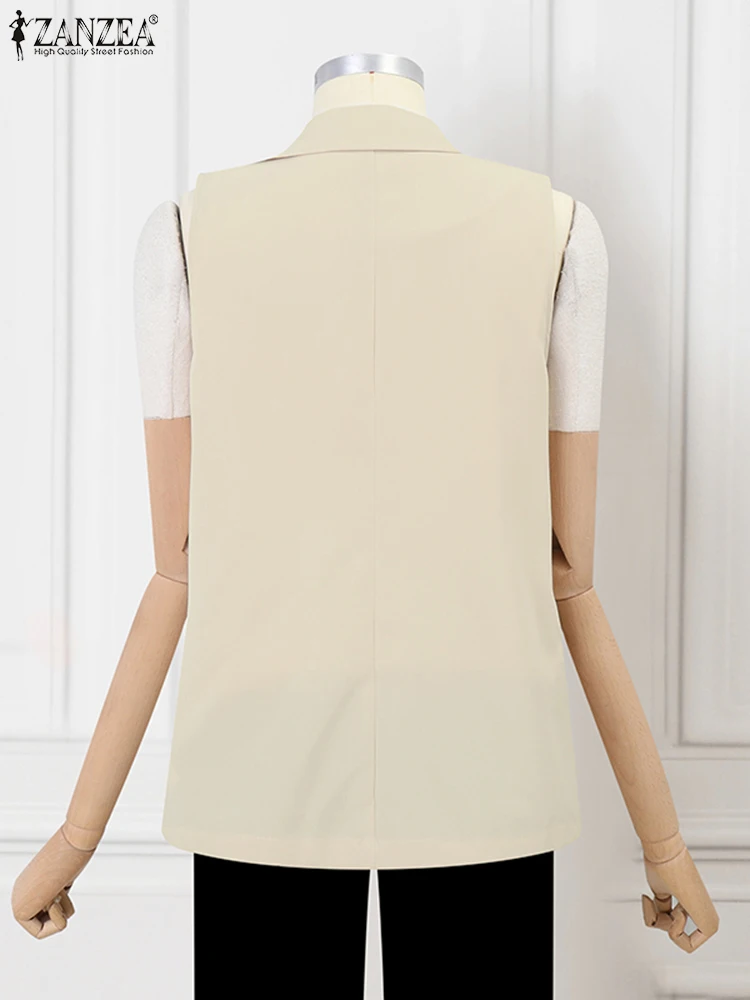 Женский Офисный Жилет Zanzea Ol Двубортный Винтажный Пиджак Без Рукавов Осенняя