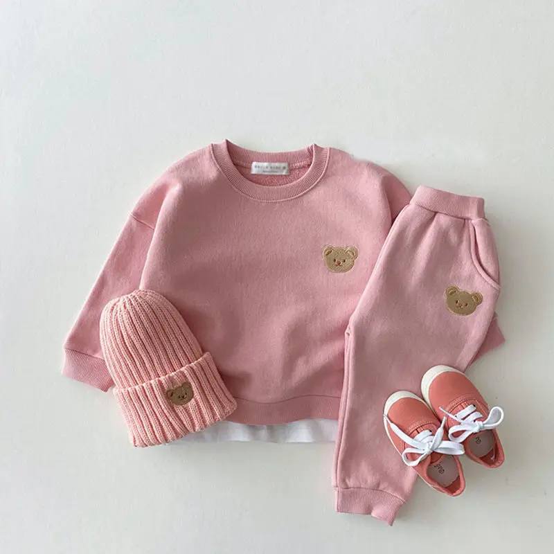 

Boys And Girls Autumn Suits 2021 New Bear Round Neck Sports Set Into Autumn Long-Sleeved Sweater Cute Casual Two-Piece Set