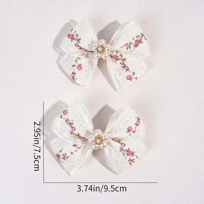 Белые кружевные заколки для волос с бантом 2 шт