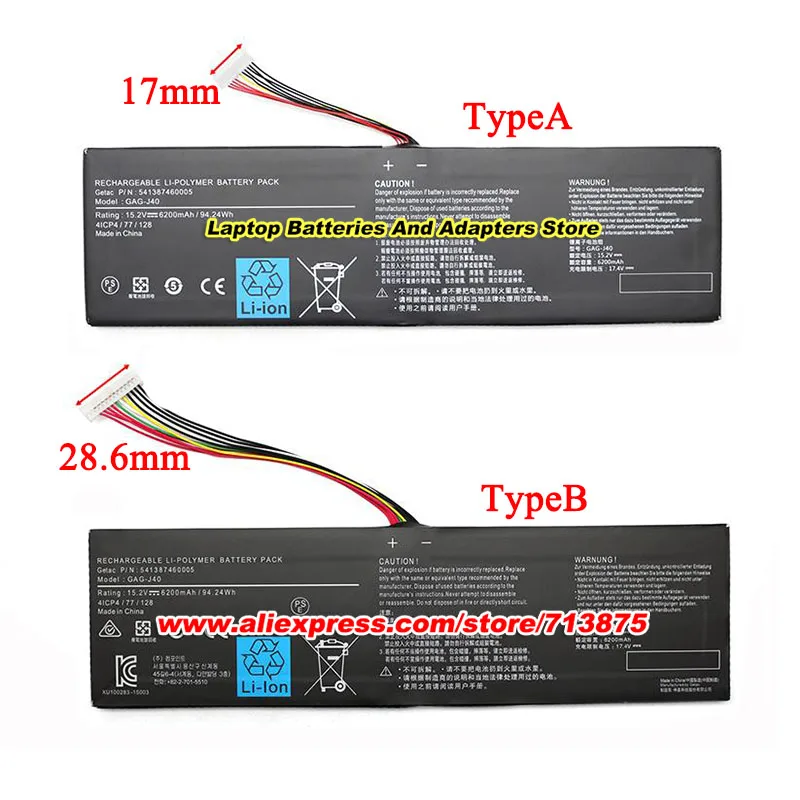 GAG-J40 Аккумулятор 15 2 В 94 24 Втч для Gigabyte Aorus X7 Dt V7 V8 V6 Aero 17 OLED 14 14-W-CF2 15x Вт 14-P64WV6 P64Wv7-De325Tb