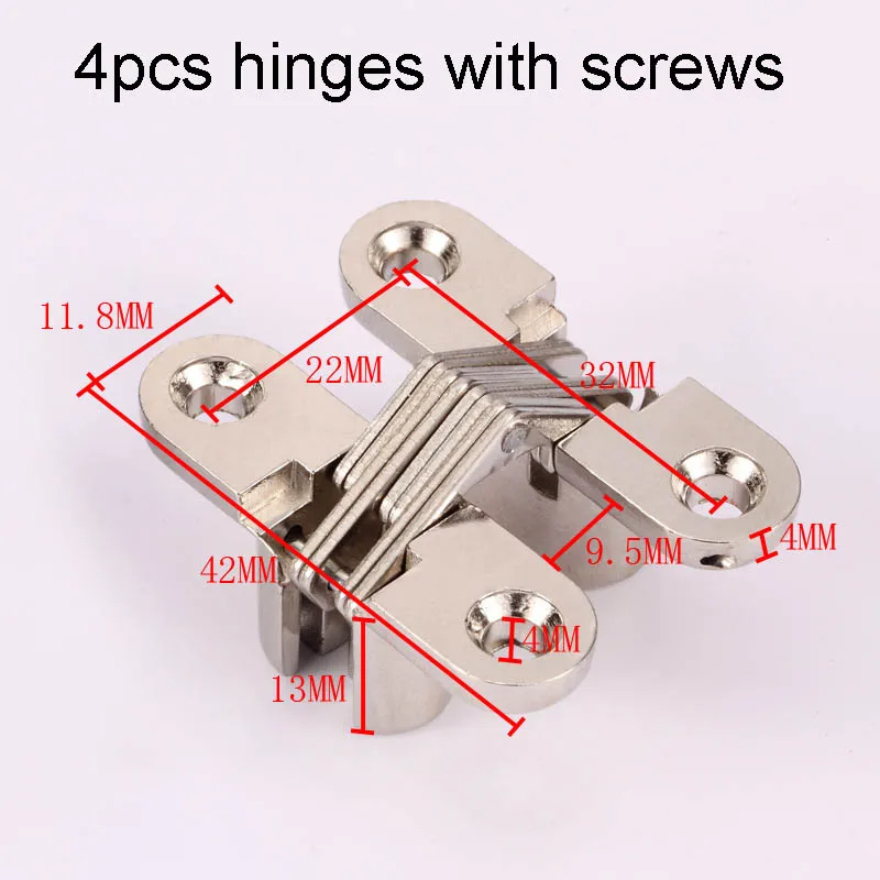 Скрытые петли 42x13 мм, 4 шт., невидимые скрытые складные дверные петли для шкафов, шкафов, дверей, деревянных коробок, фурнитура для мебели