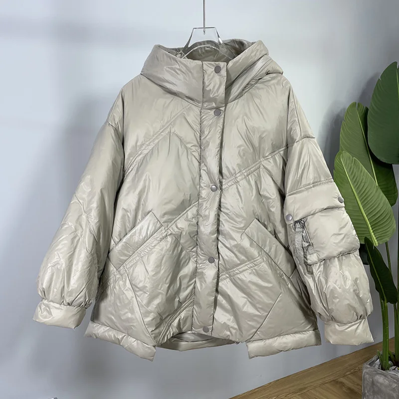 Down Jacket Women's Real Shot 2022 Winter Short Fashion Wild Korean Version Loose Thick White Duck Down Warm Bread Coats Female