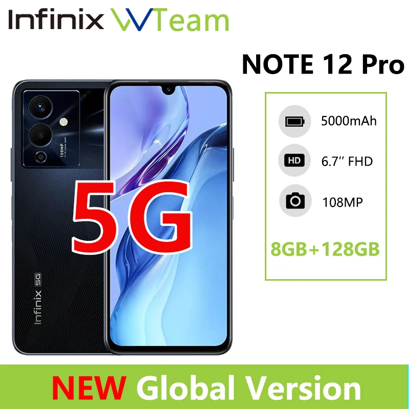 

Infinix NOTE 12 PRO 5G Smartphone 8GB 128GB 6nm Dimensity 810 Ultra Processor 6.7" FHD+ AMOLED 108MP Camera Mobile Phone