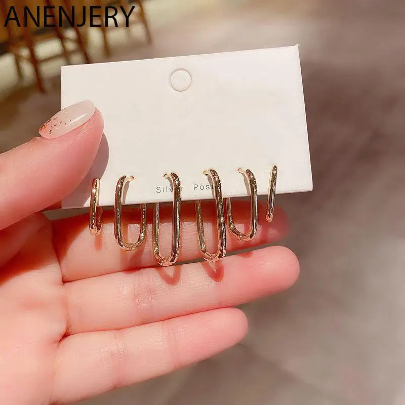 

Серьги-кольца серебристого цвета ANENJERY, овальной формы, Комплект сережек из 6 предметов, подарки для вечеринки, новинка 2022