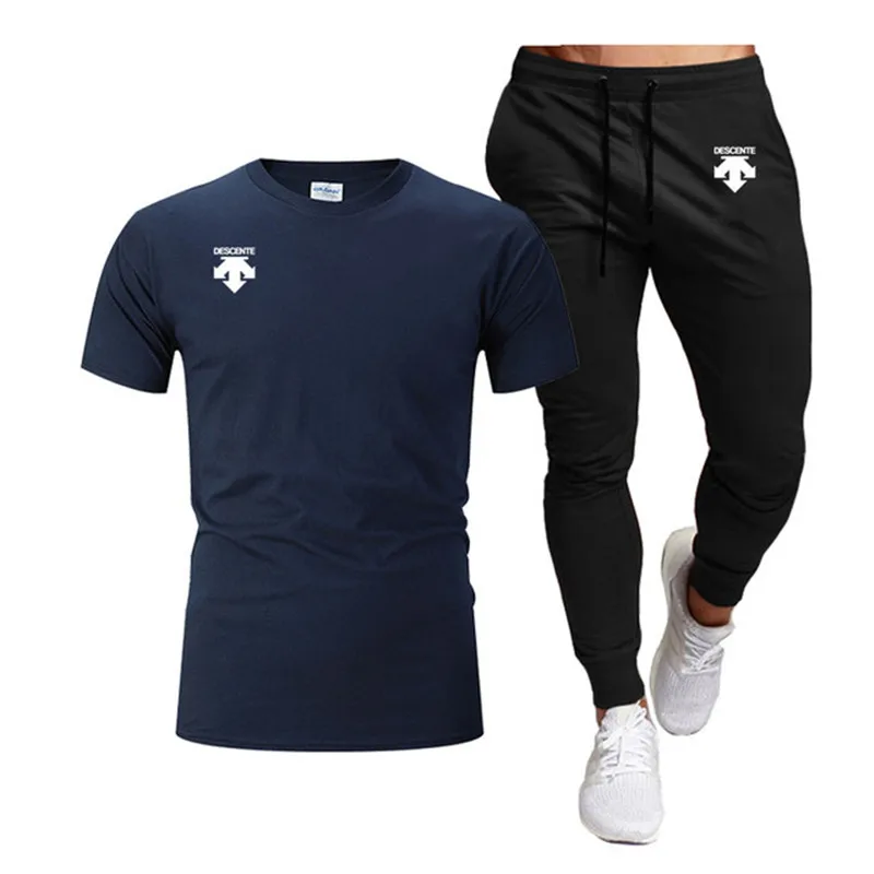 Men's Sports Suit Quick-dry Short-sleeved Shorts Suit Summer Running Fitness Ice Silk T-shirt Basketball Training