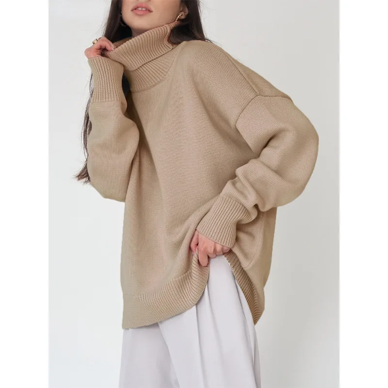 

Женский свитер с высоким воротником, шикарный толстый теплый пуловер на осень и зиму, топ оверсайз, повседневный Свободный вязаный джемпер, женский свитер