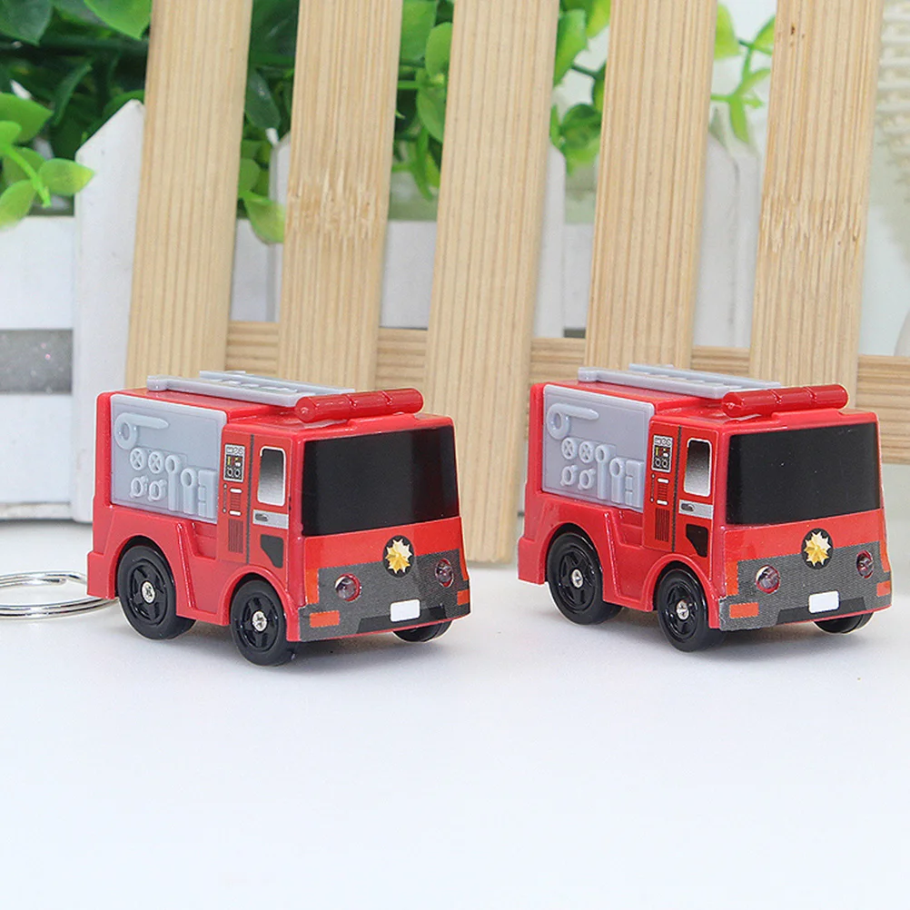 

1 Set 2 Pcs Fire Truck LED Light Flashing Sounding Key Ring Pendant Toy (Red)