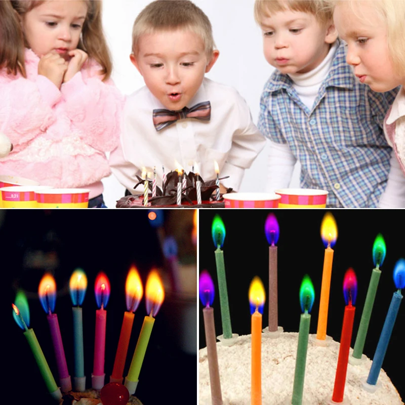 

Birthday Party Supplies 12pcs/pack Wedding Cake Candles Safe Flames Dessert Decoration Colorful Flame Multicolor Candle