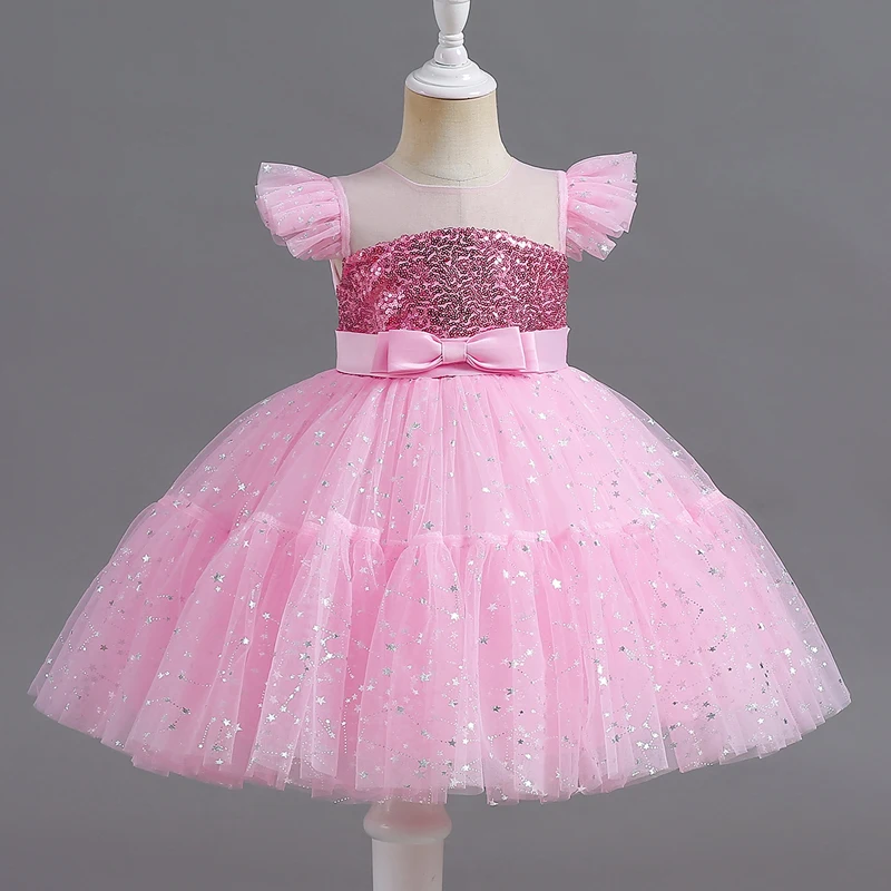 

C500 Girls' Sleeveless Dress Short Princess Flower Pink Performance Host of International Children's Day Evening Piano