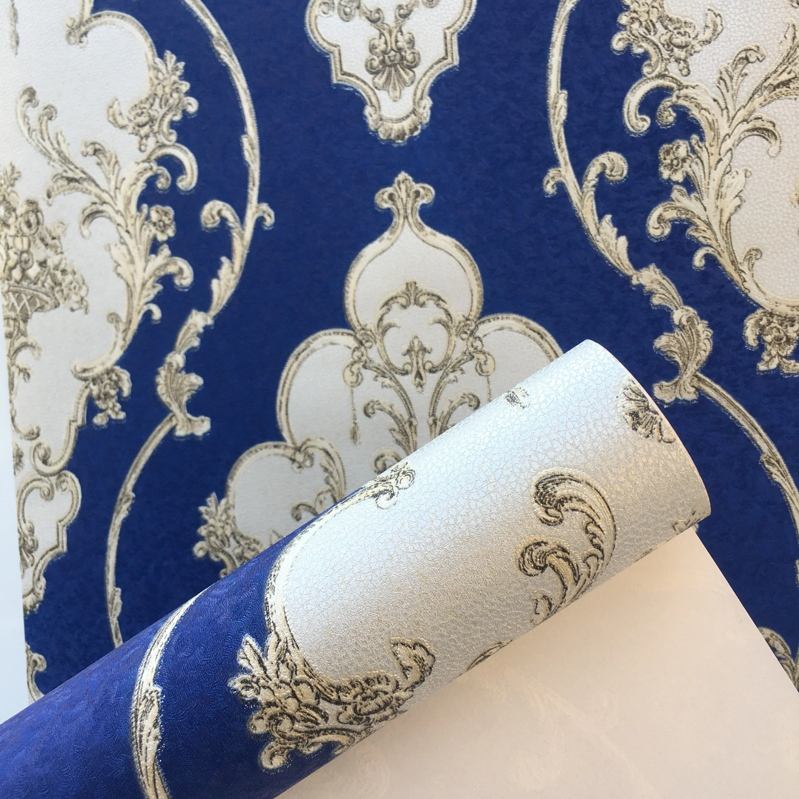 Luxury Damask Vinyl Wallpaper White Black Blue Red PVC Wall Paper Roll Waterproof Cover Living Room Bedroom Home Decor |