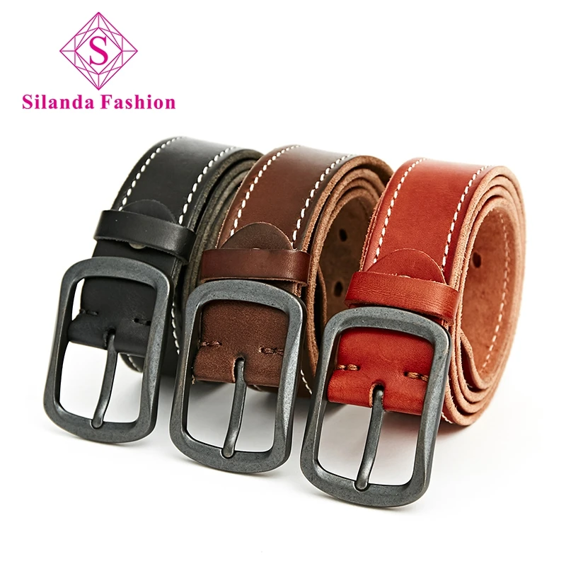 

Silanda Fashion New Men's First Layer Cowhide Solid Alloy Pin Buckle Jeans Belts Trendy Boy's Genuine Leather Casual Waist Band