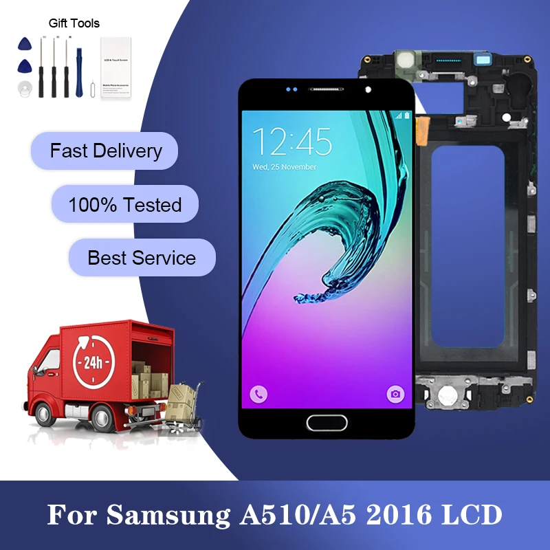 

Amoled A5 2016 Display For Samsung Galaxy A510 Lcd With Touch Screen Digitizer Assembly Replacement A510F Panel With Frame