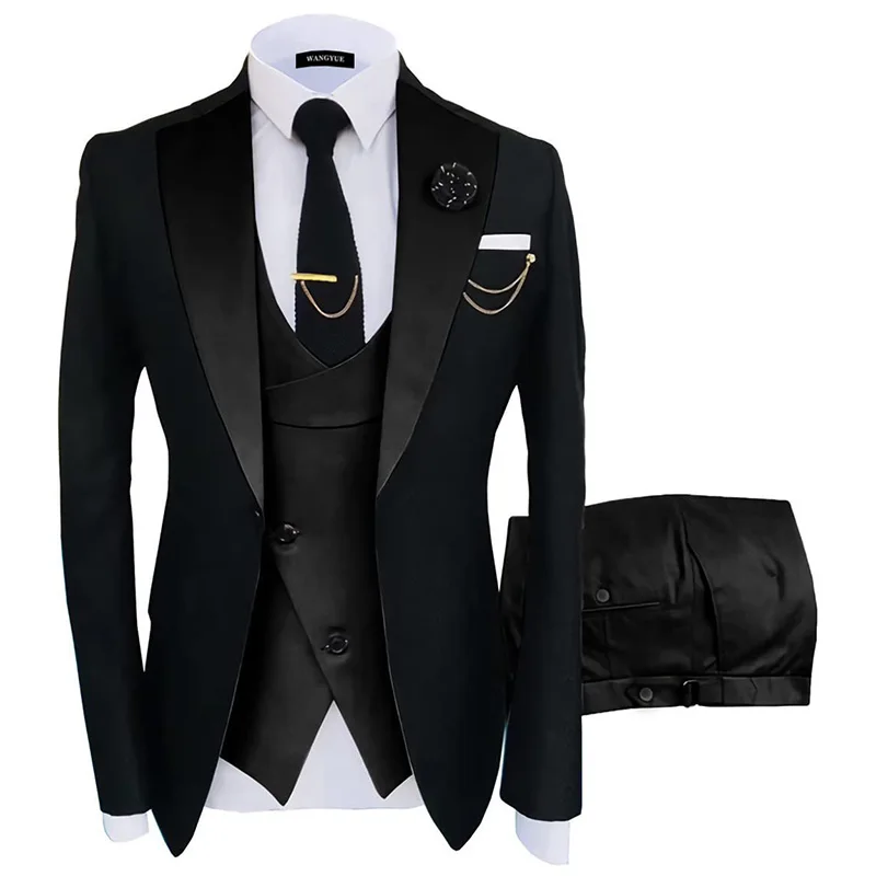

New Costume Homme Popular Clothing Luxury Party Stage Men's Suit Groomsmen Regular Fit Tuxedo 3 Peice Set Jacket+Trousers+Vest