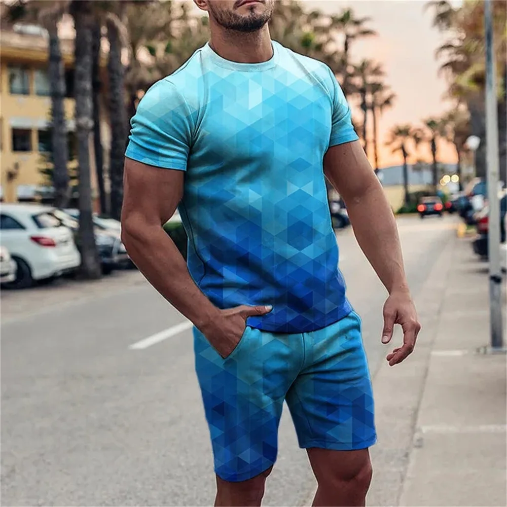 Summer Men Tracksuit Set Casual Short Sleeve 2-piece 3D Print Fashion Outfit O-neck Streetwear T-shirt Oversized Men's Clothing