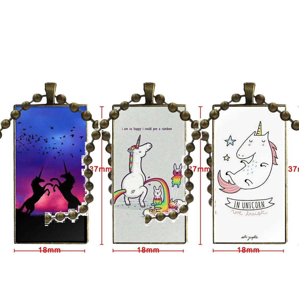 

Pink Unicorn Glass Pendant Necklace Handmade Half Pendant Rectangle Necklace For Unisex Party Gift Childrens