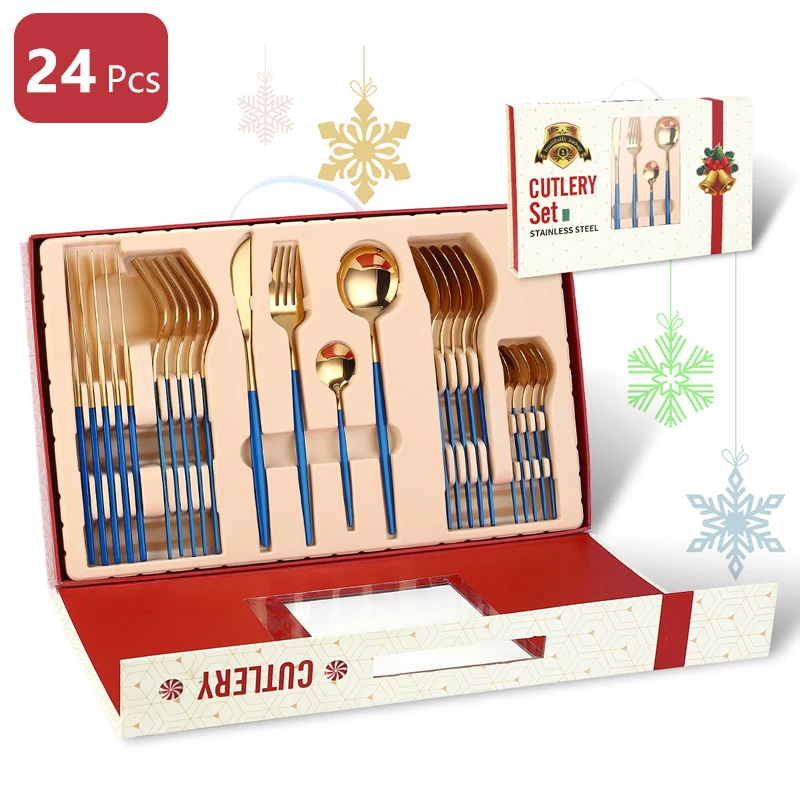 

24 Pcs Silverware Sets Gold Dinnerware, Knife Fork Spoon Cutlery Set, Kitchen Tableware Stainless Steel Spoons Teaspoons