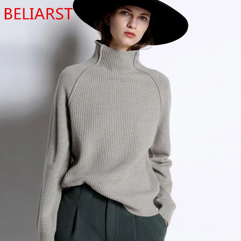 

BELIARST 2021 новая осенне-зимняя одежда для девочек Женский утепленный пуловер с высоким воротником Свободный свитер большого размера Вязаная Ш...