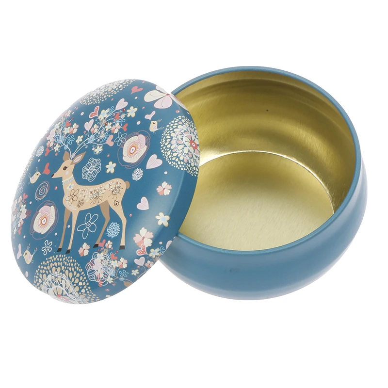 

7.5*7.5*4cm Mini Round Tinplate Box Candle In Jar Retro Deer Jewelry Tin Can Candy Box Tea Box 1Pc