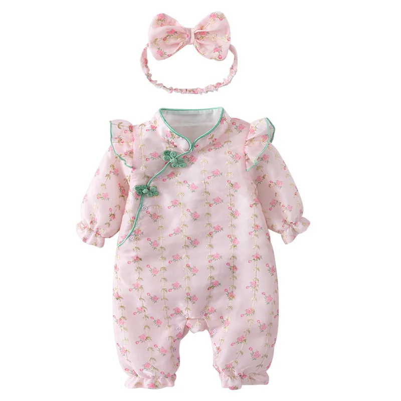

Spring and Autumn Children's Clothing Baby Clothes Baby Girl One-Pieces Chinese Style Pink Kids Cheongsam Romper Infant Jumpsuit