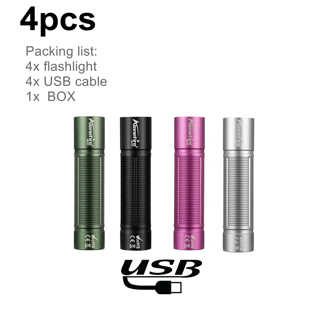 

AloneFire SV127 портативный USB фонарь 300 люмен черный