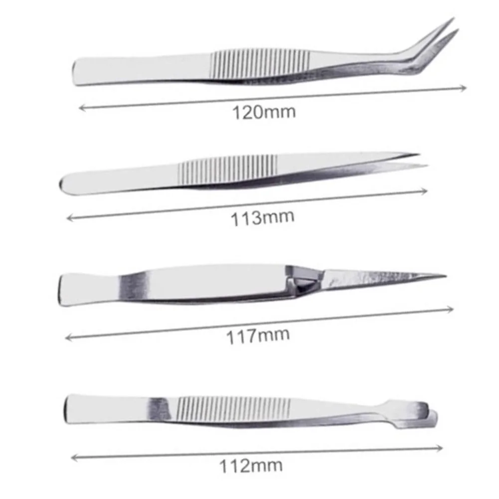 

4PCS 112/113/117/120mm Repair Tweezers Pliers Kits Thickened Stainless Steel Dressing Straight Bent Clip Hand Tools