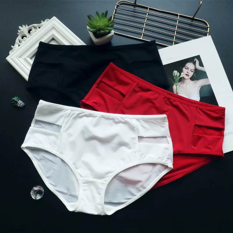 

Hight Waist Ice Silk Underwear Sexy Women's Hollow Out Buttock Lifting Panties Comfortable Seamless Briefs