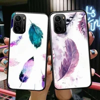 watercolor painting feathers phone case for xiaomi redmi poco f1 f2 f3 x3 pro m3 9c 10t lite nfc black cover silicone back prett