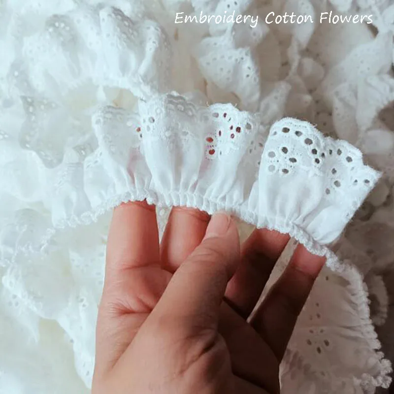 4CM Wide Luxury White cotton Embroidery Lace Fabric DIY applique collar trim ribbon Sewing guipure dress wedding cloth decor