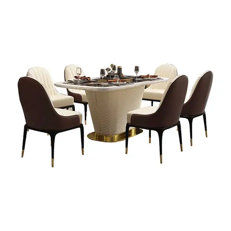 

Rectangular Marble Dining Table and Chair Combination Modern Solid Wood Sideboard Storage Cabinet