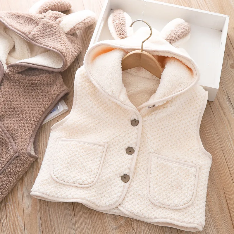 

2022 Autumn Winter Children Padded Cashmere Coat Boys Girls Cute Rabbit Ears Hooded Vest Toddler Girl Winter Clothes Waistcoat
