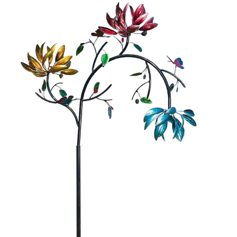 

Decorative Windmill with Flowers Butterflies Garden Yard Patio Outdoor Art Decoration Metal Sculpture Stake Wind Spinner