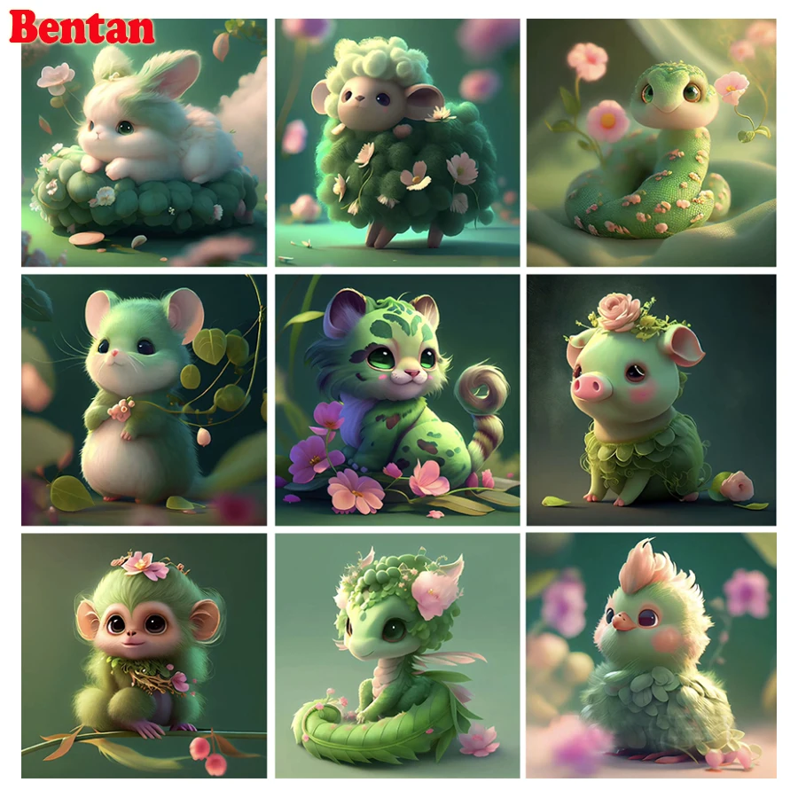 

Chinese Style 5D DIY Diamond Painting 12 Zodiac Signs Picture Rhinestones Diamond Mosaic Green Cartoon Animal Cross Stitch Kit