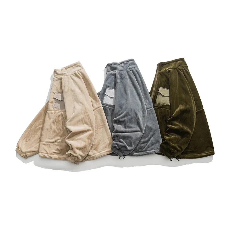 LUCLESAM Men's Lamb Wool Coats Stitching Stand Collar Loose Cotton Jackets Autumn and Winter New Male Casual Warm Down Jacket