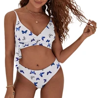 fs women white bustier high waist bikini set butterfly print bathing suit v neck swimwear triangle swimsuit two pieces 2022 new