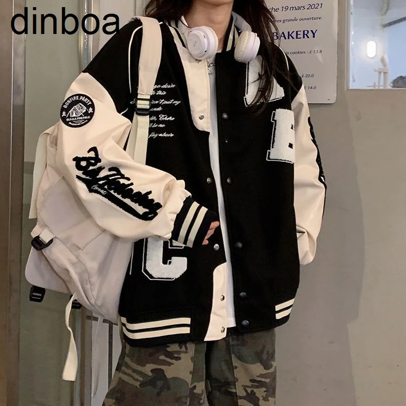 

Deeptown Vintage Bomber Jacket Women Harajuku Fashion College Uniform Varsity Baseball Jackets Female Oversized Y2k Streetwear
