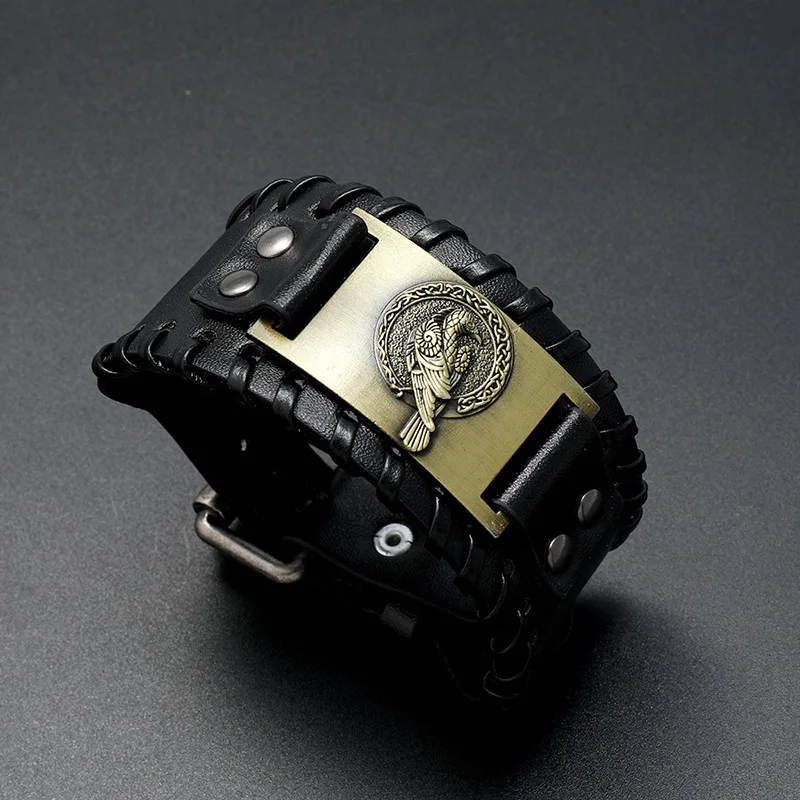 Амулет Орел широкий кожаный браслет мужской Панк Плетеный веревочный из сплава
